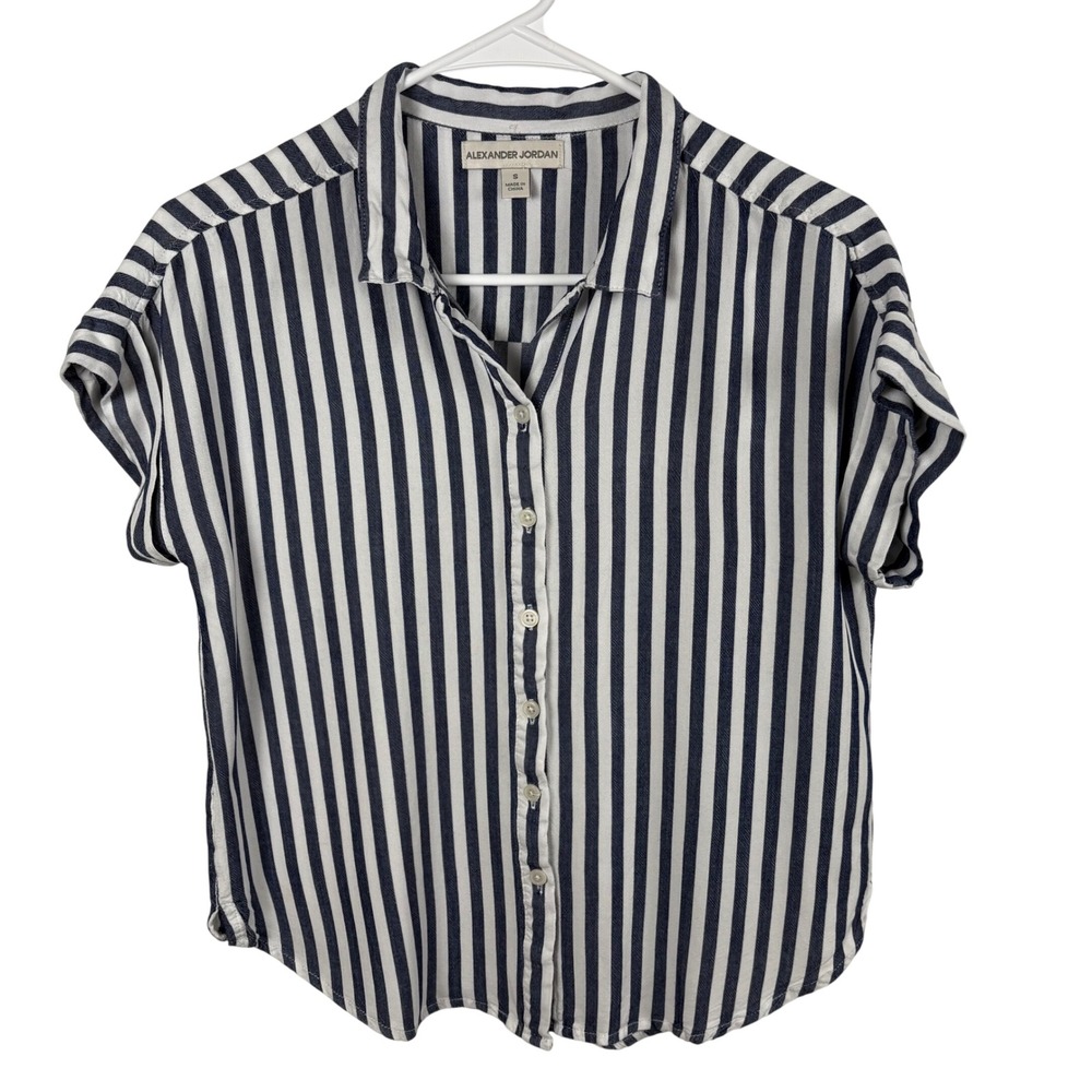 Alexander Jordan Button-Up Top Womens S Blue White Striped Short-Sleeve Nautical